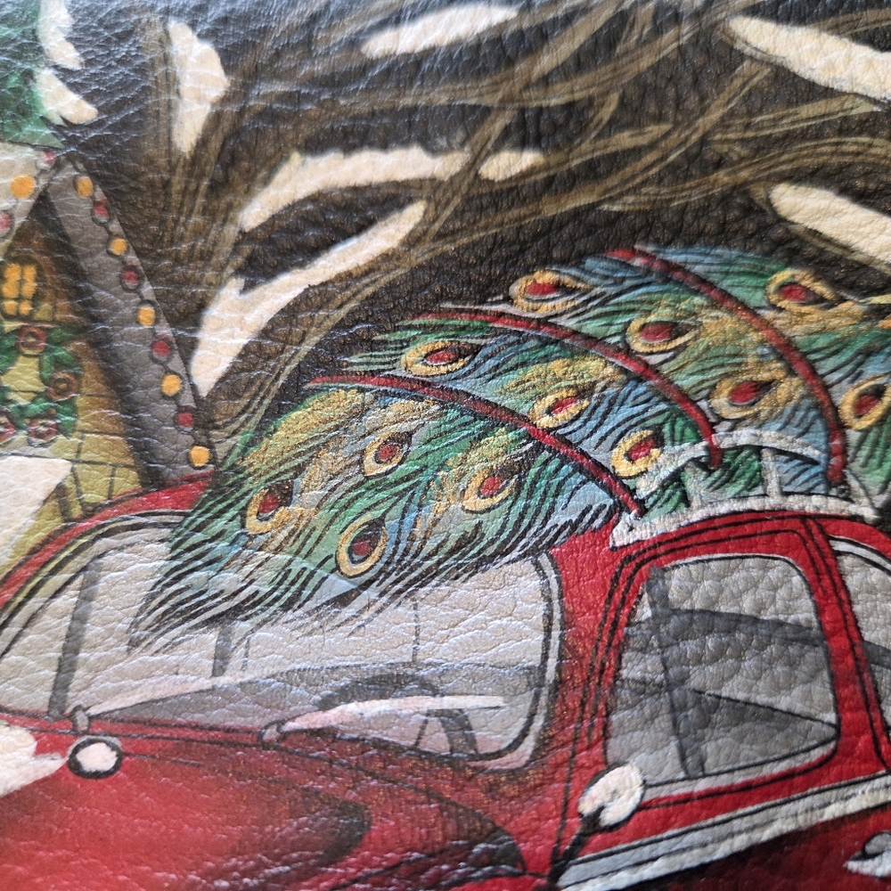 Anuschka Hand-Painted Leather Crossbody Peacock Winter Tree Design Colorful Art - Picture 12 of 13